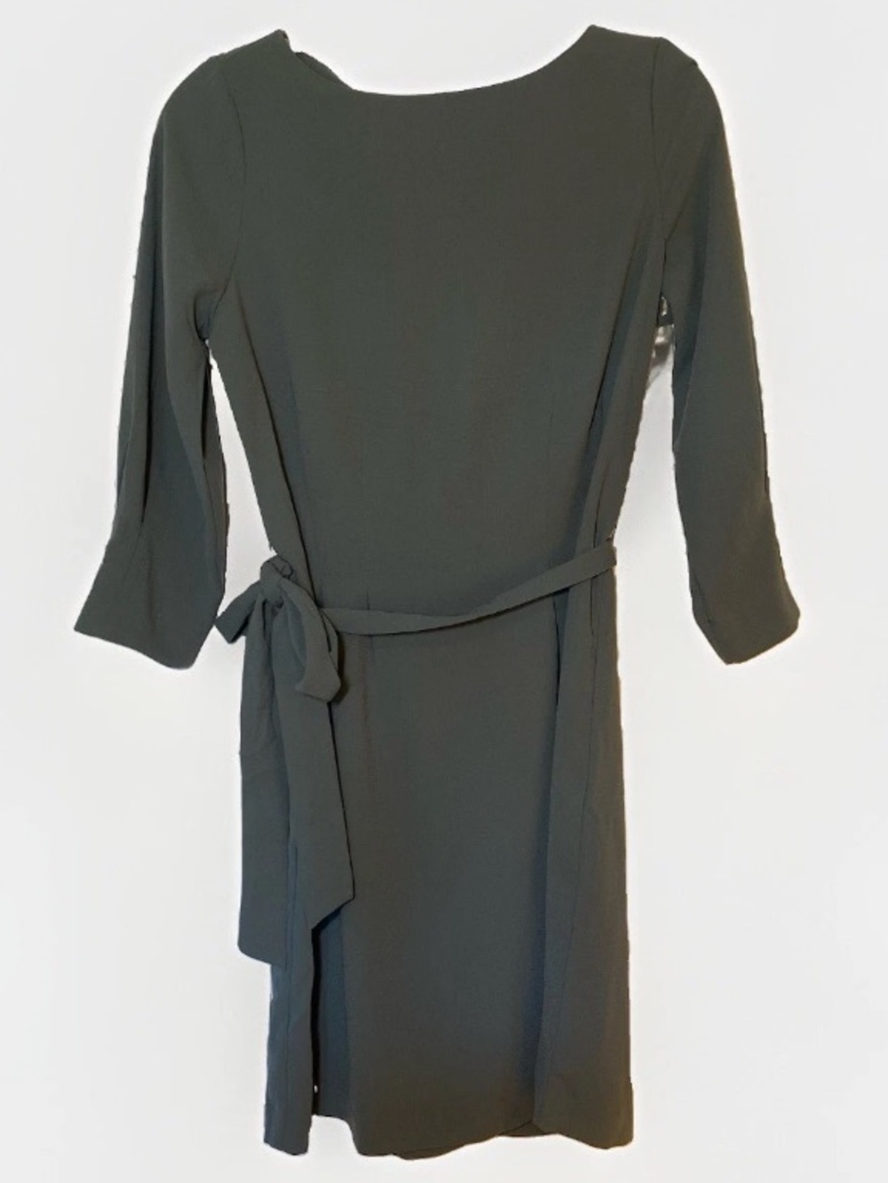 H&M Women’s Small Dress Short 3/4 Sleeve Olive Green Tie Belt Fall
